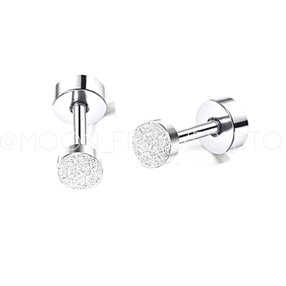 Stainless Steel Sandblast Dot Flat Back Earrings - Cartilage Tragus Helix Lobe